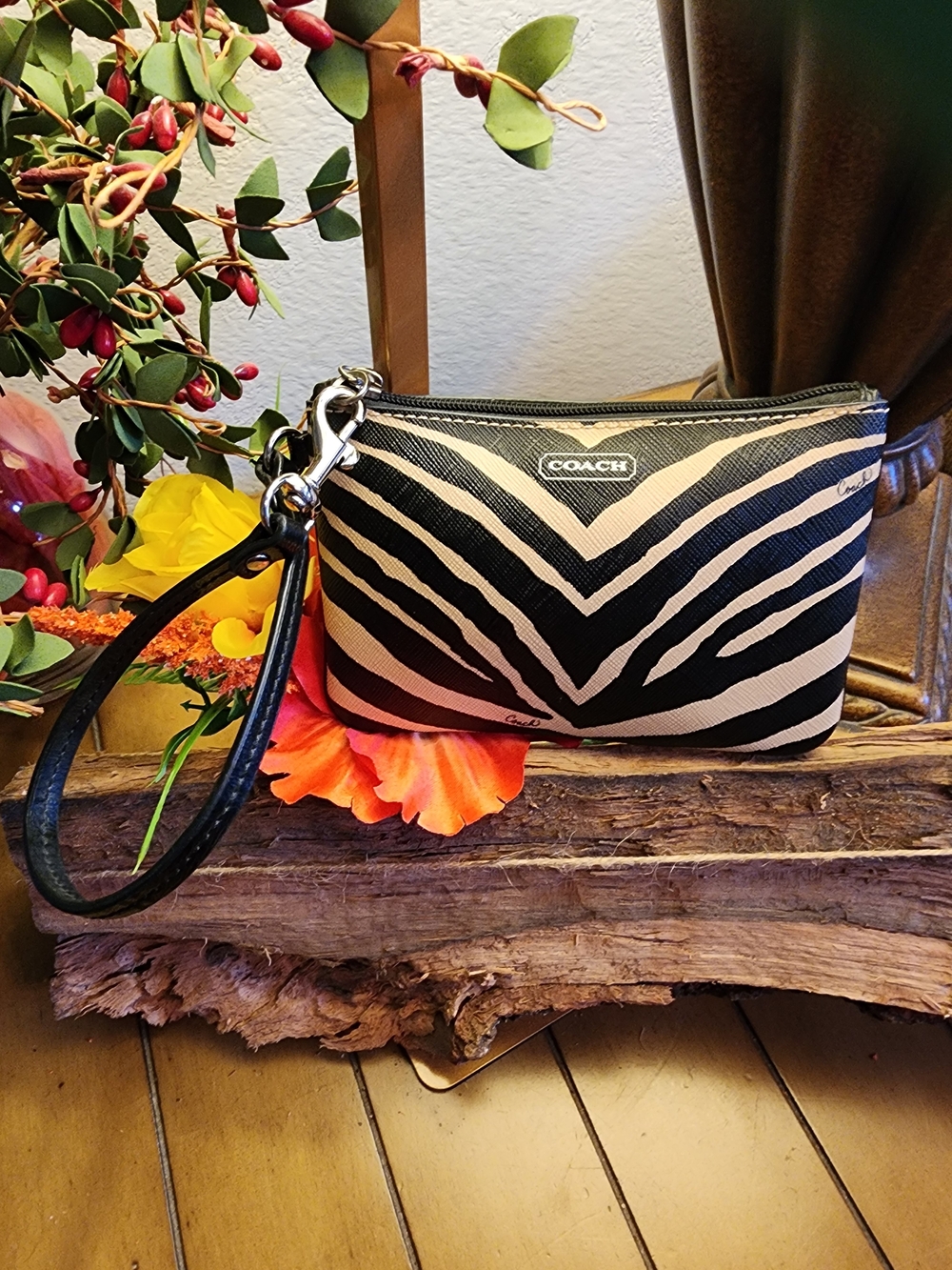 Coach Black & White Zebra Print Wristlet